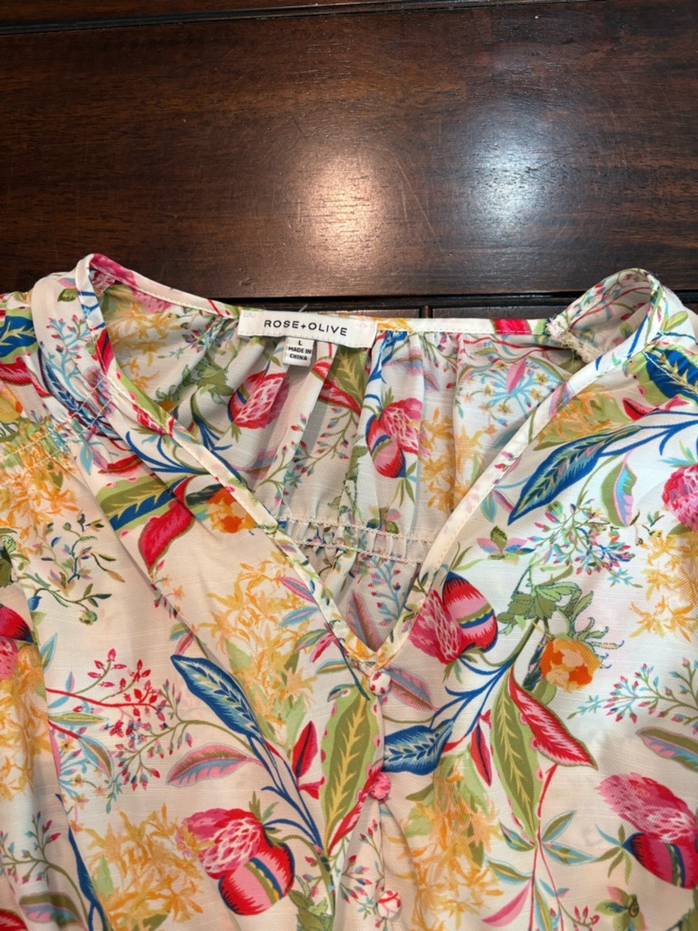 Rose + Olive Floral Smocked Peplum Blouse Size L - Picture 2 of 5